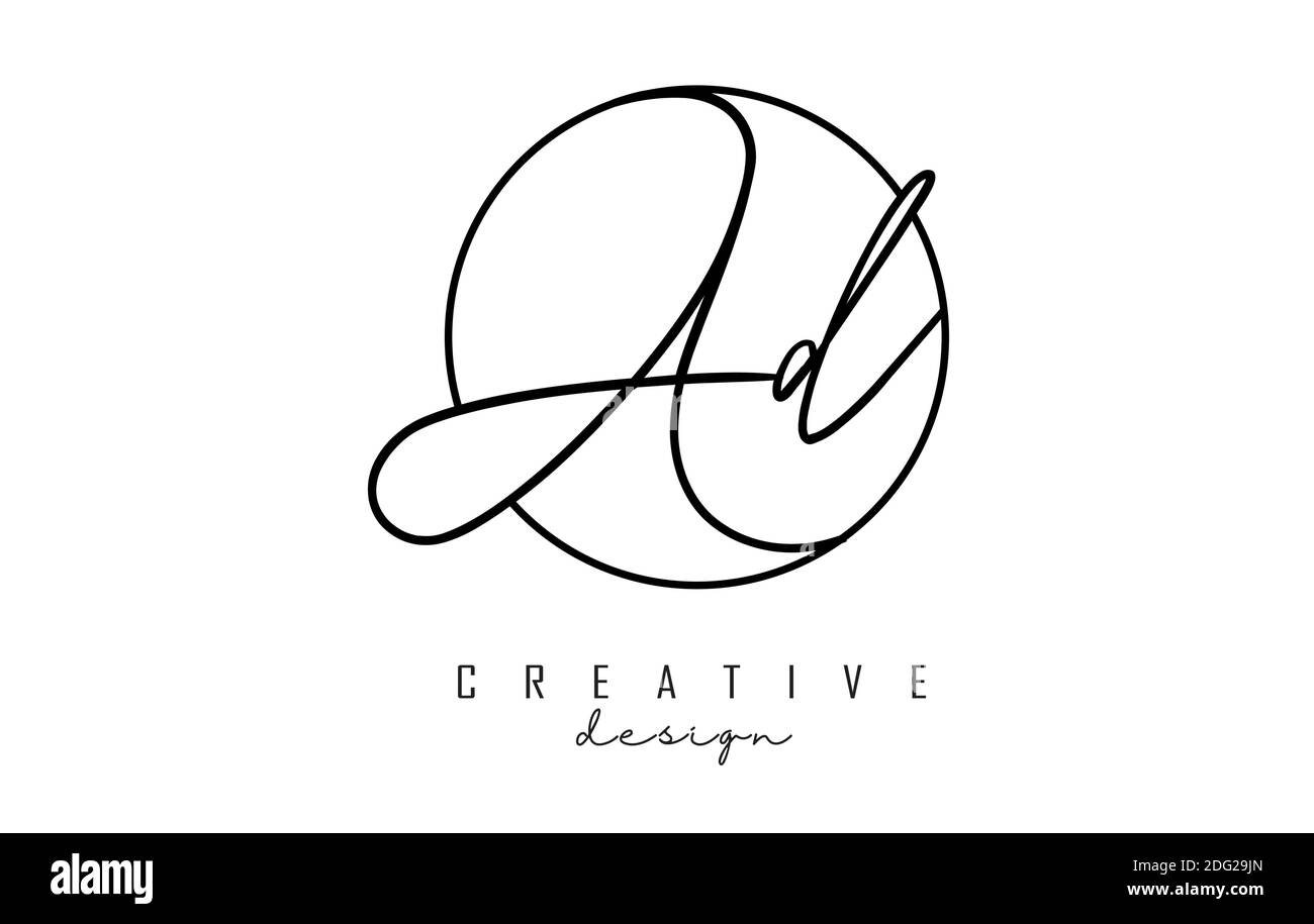 Lettere di scrittura ad UN disegno del logo D con illustrazione vettoriale del cerchio semplice. Icona creativa con lettere A e D. Illustrazione Vettoriale