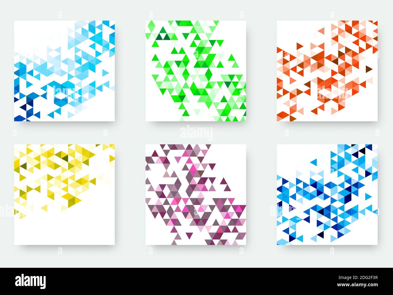 Collezione di banner vettoriali con sfondi astratti a mosaico triangolare multicolore. Moderni motivi geometrici. Modelli astratti di progettazione aziendale. Illustrazione Vettoriale