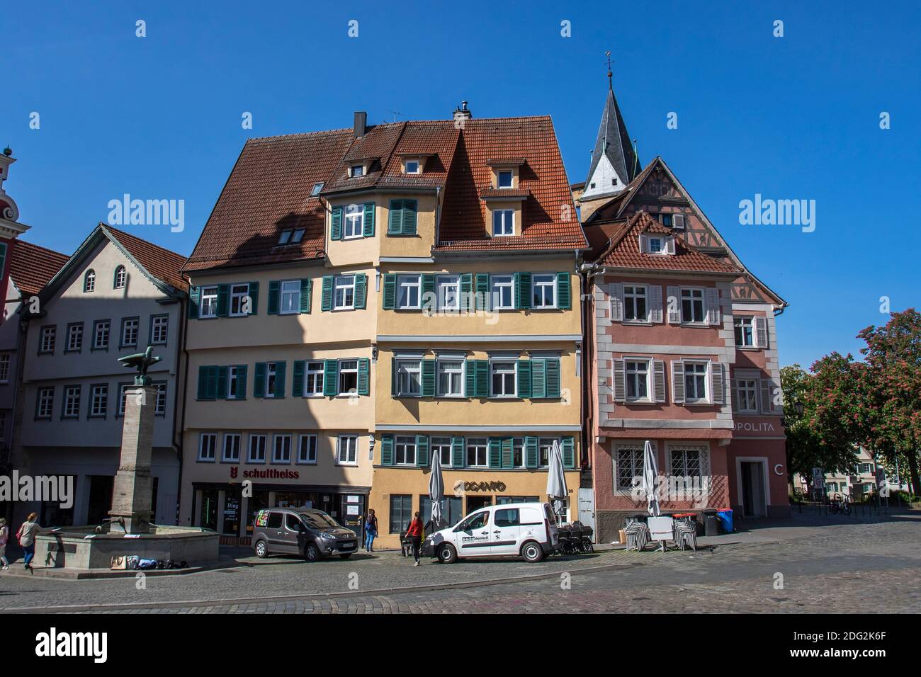Esslingen am Neckar, Fachwerkhäuser am Rathausplatz Foto Stock