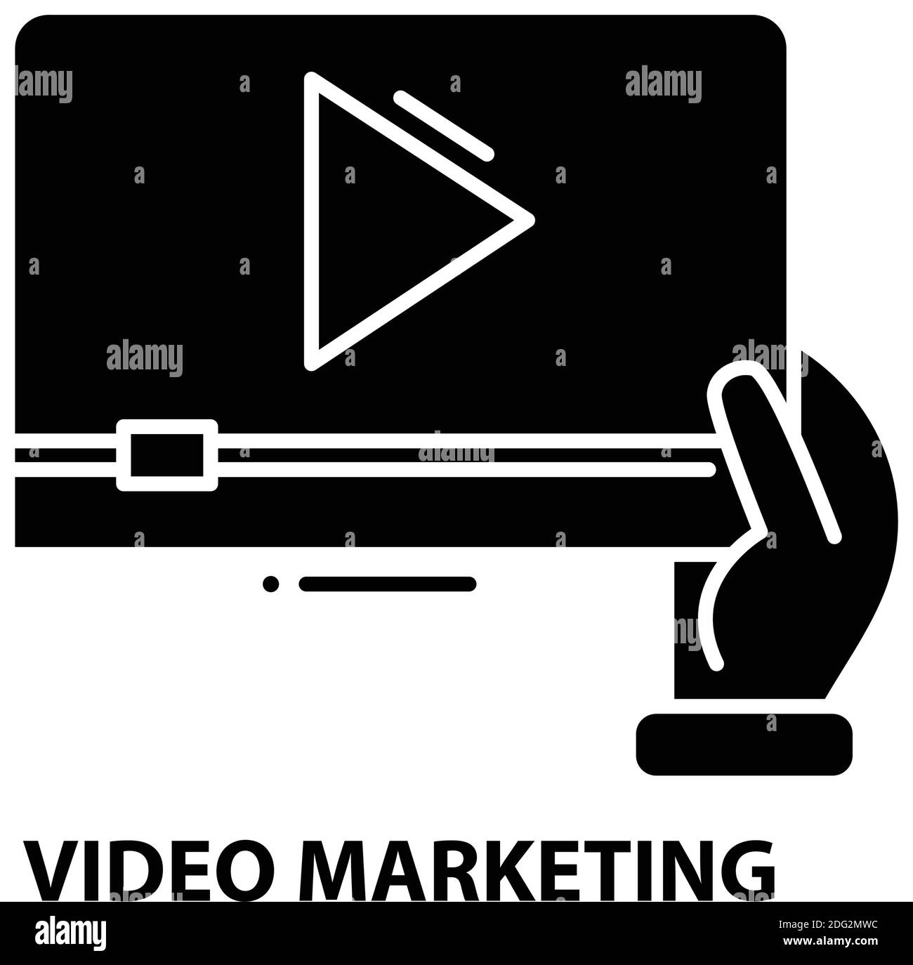 icona di video marketing, segno vettoriale nero con tratti modificabili, illustrazione del concetto Illustrazione Vettoriale