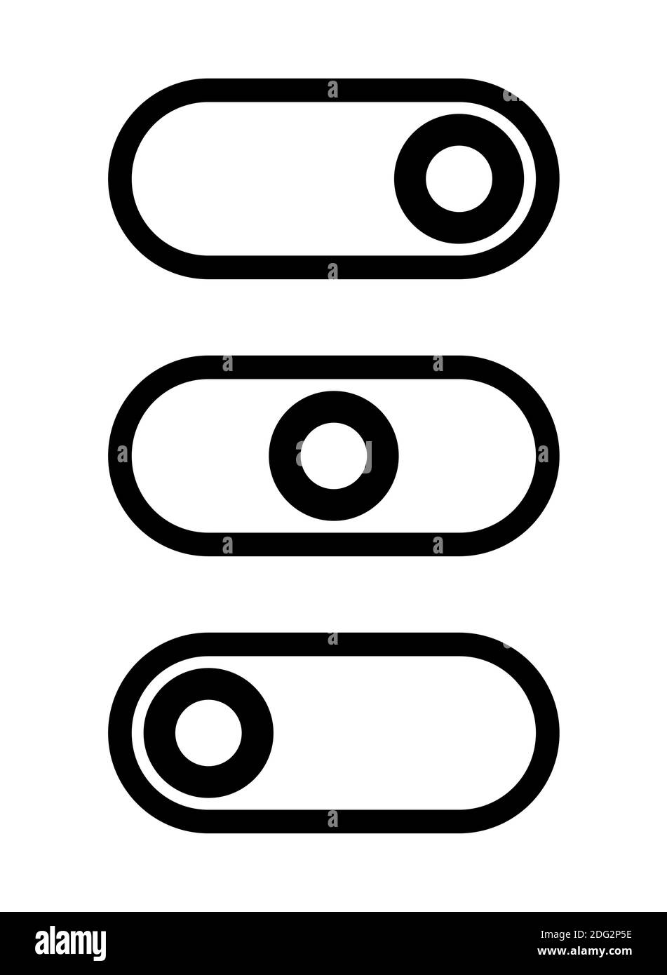 Pulsante dell'interruttore di accensione/spegnimento o icona del cursore impostata. Immagine vettoriale. Illustrazione Vettoriale