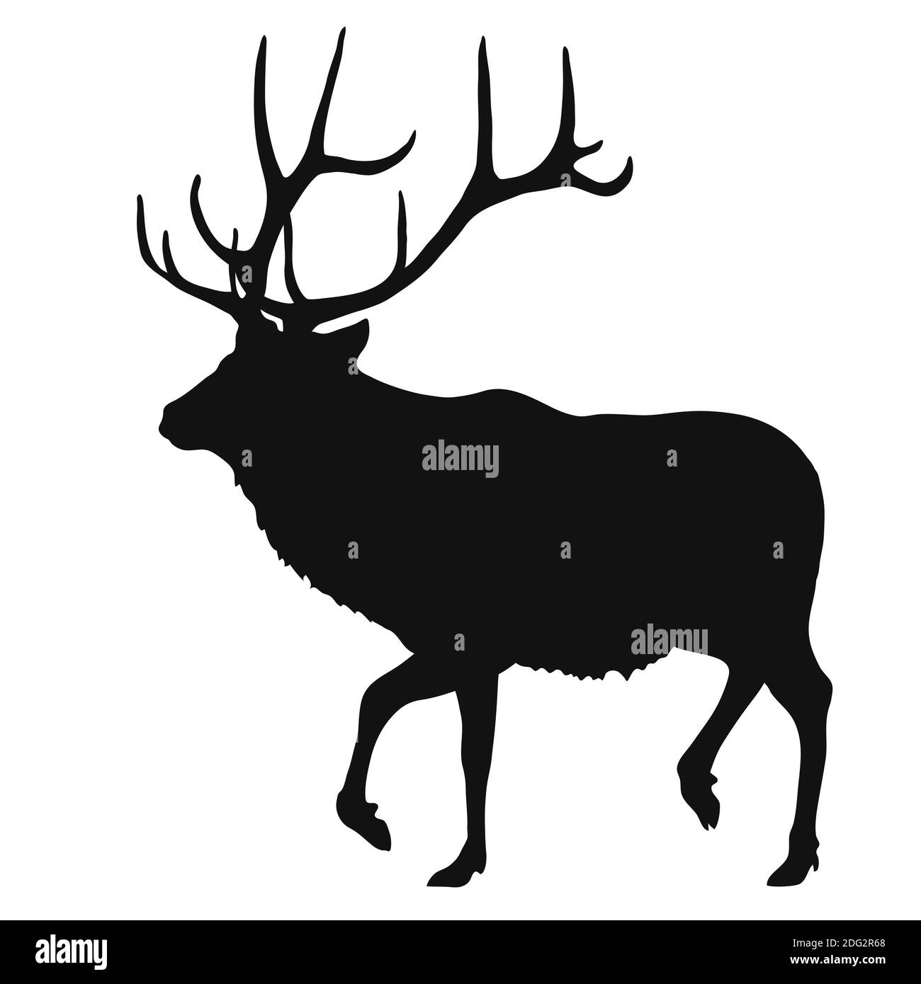 silhouette nera di un cervo con antlers, isolato su sfondo bianco Illustrazione Vettoriale