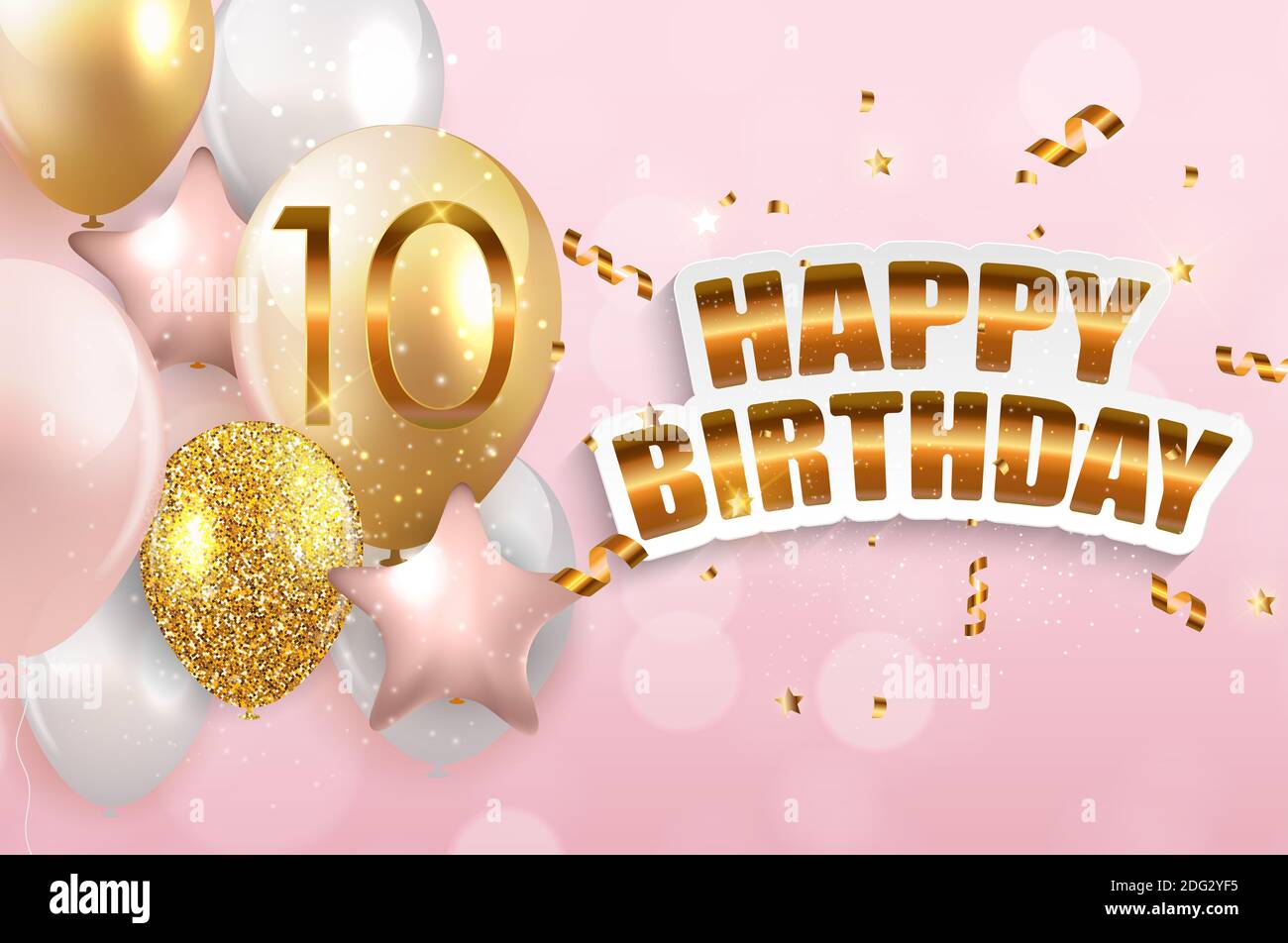 Modello 10 anni Anniversary Congratulazioni, biglietto d'auguri con palloncini invito Illustrazione Foto Stock