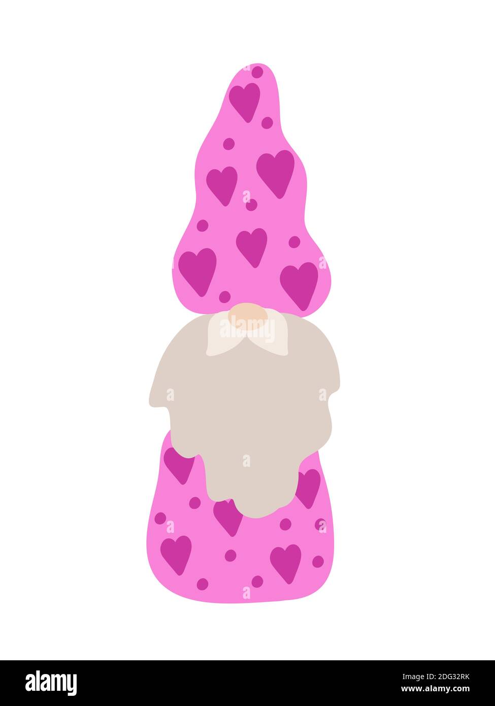 Carino colorato gnome piccola fantasia creatura per San Valentino semplice cartoon vettore illustrazione, disegno piatto per amore, emozioni vacanze biglietti d'auguri, Illustrazione Vettoriale