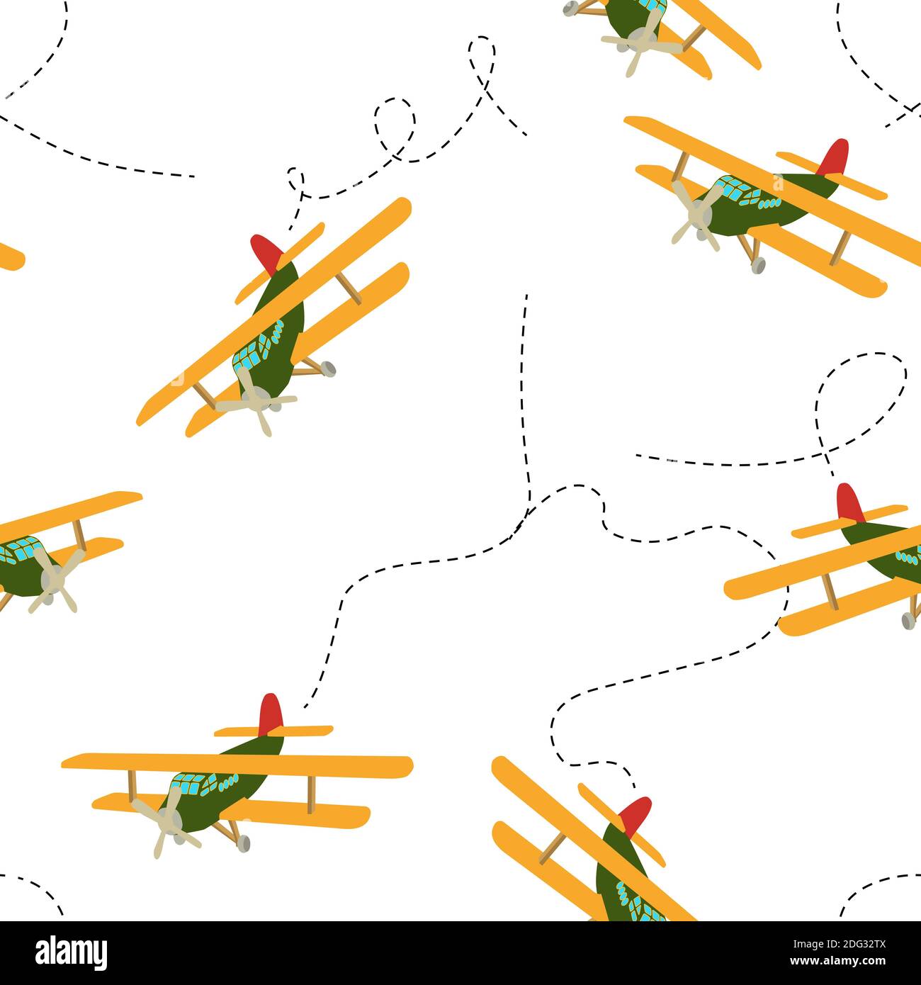 Modello a colori di un vecchio aereo che vola nel cielo. Schema senza giunture. Illustrazione. Foto Stock
