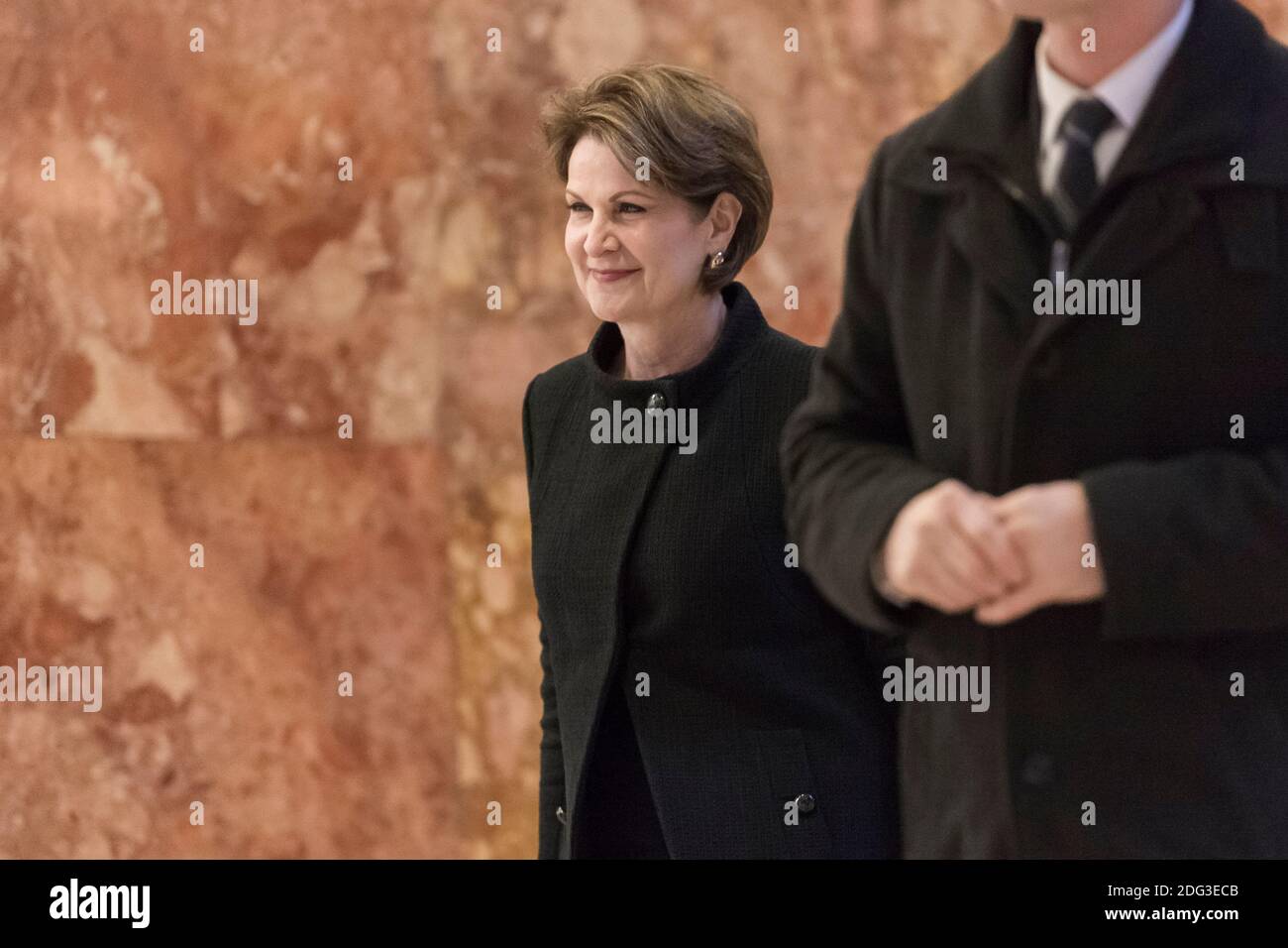 Marillyn Hewson, CEO di Lockheed Martin, arriva per un incontro con il presidente eletto Donald Trump alla Trump Tower di New York, NY, USA il 13 gennaio 2017. Credit: Albin Lohr-Jones / Pool via CNP Foto Stock