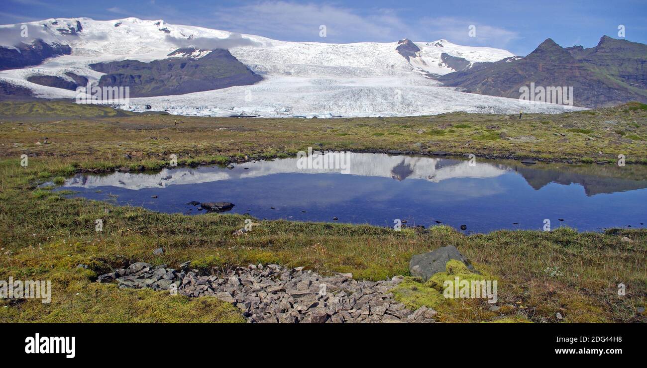 Vista su una lingua glaciale vicino a skaftafell Foto Stock