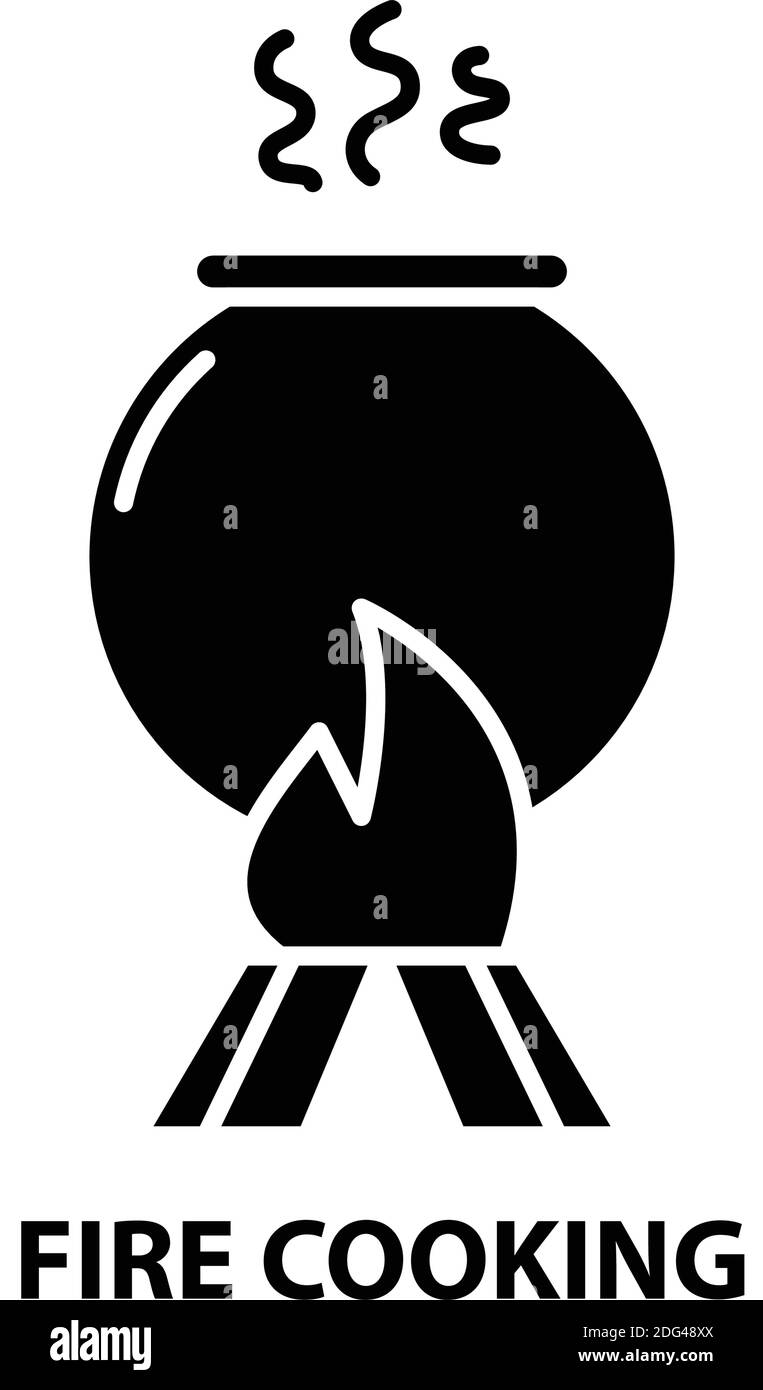 icona di cottura a fuoco, segno vettoriale nero con tratti modificabili, illustrazione del concetto Illustrazione Vettoriale