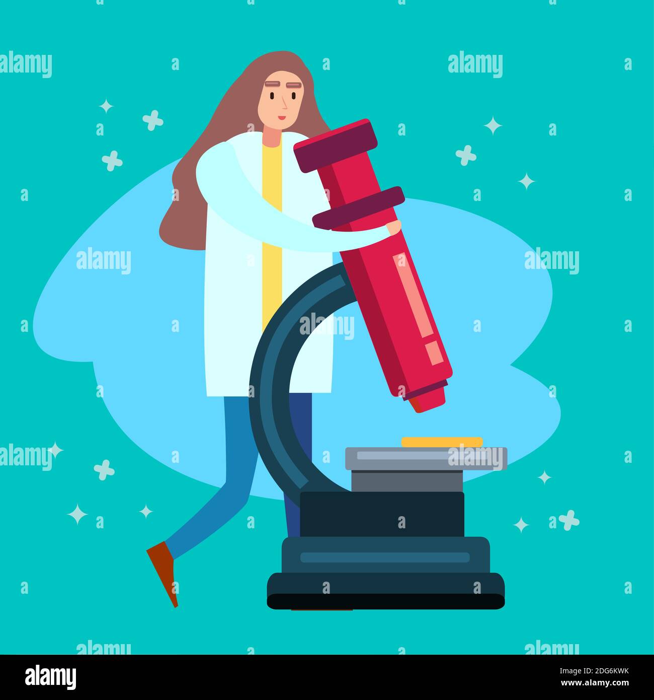 donne scienziato ricerca virus utilizzando microscopio illustrazione vettoriale Illustrazione Vettoriale