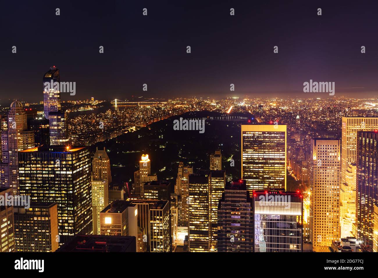 Vista aerea di Central Park, Manhattan, New York, di notte Foto Stock