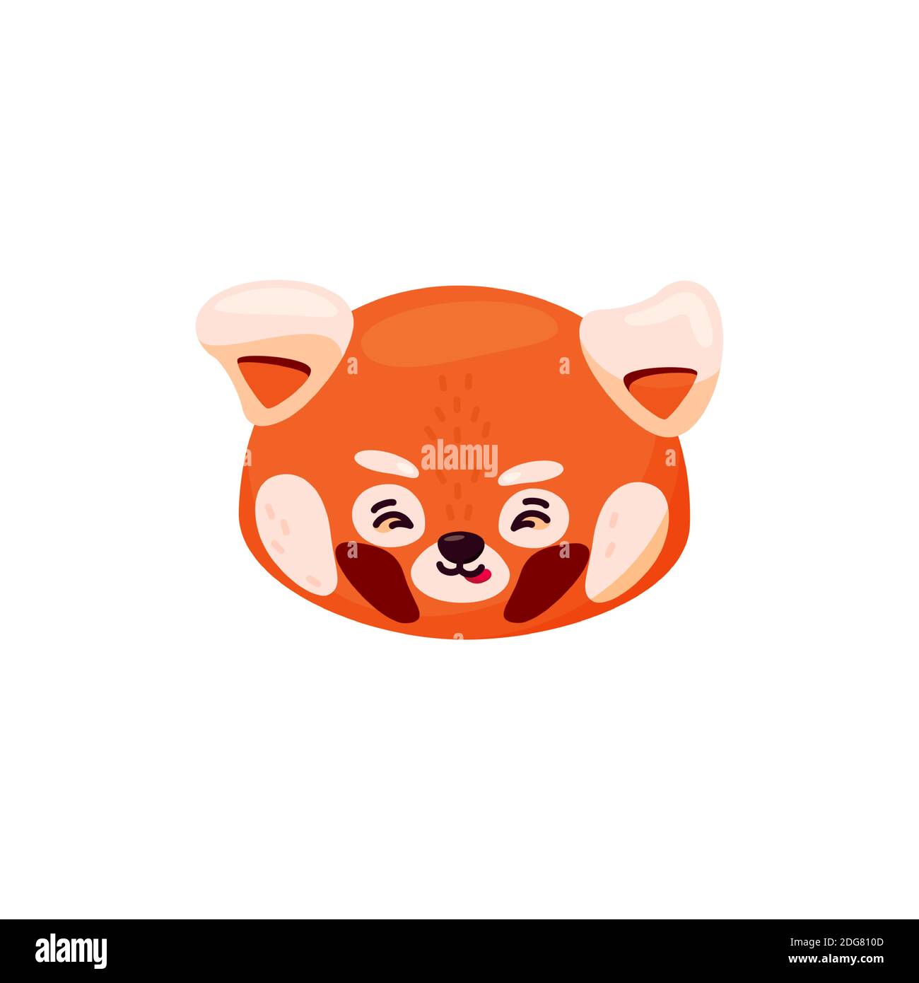 Testa di panda rossa come emoji. Espressione del volto naughty. Illustrazione vettoriale di un animale sorridente in stile cartoon Illustrazione Vettoriale