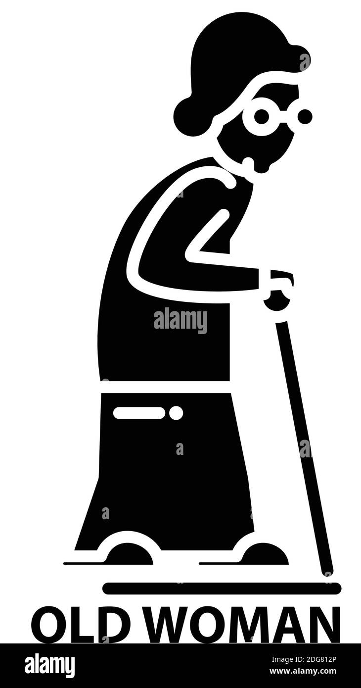 icona della vecchia donna, segno vettoriale nero con tratti modificabili, illustrazione del concetto Illustrazione Vettoriale