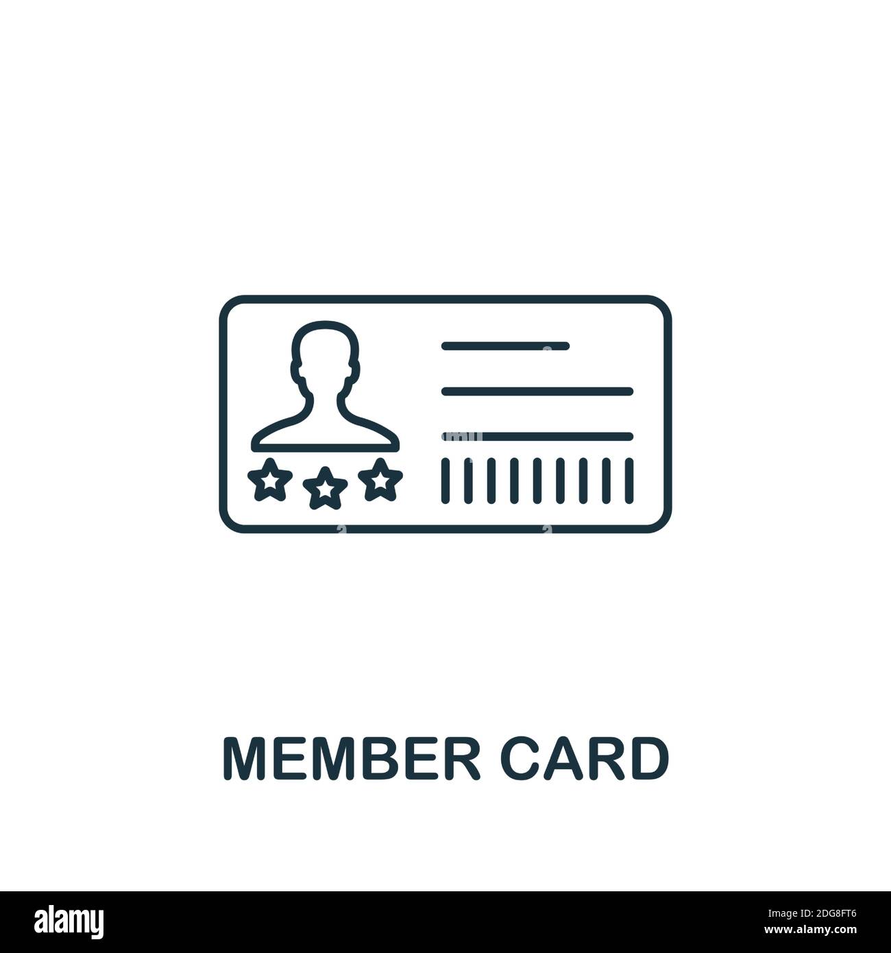 Icona carta membro. Elemento stile linea della collezione del programma fedeltà. Icona della scheda membro sottile per modelli, infografiche e altro ancora Illustrazione Vettoriale