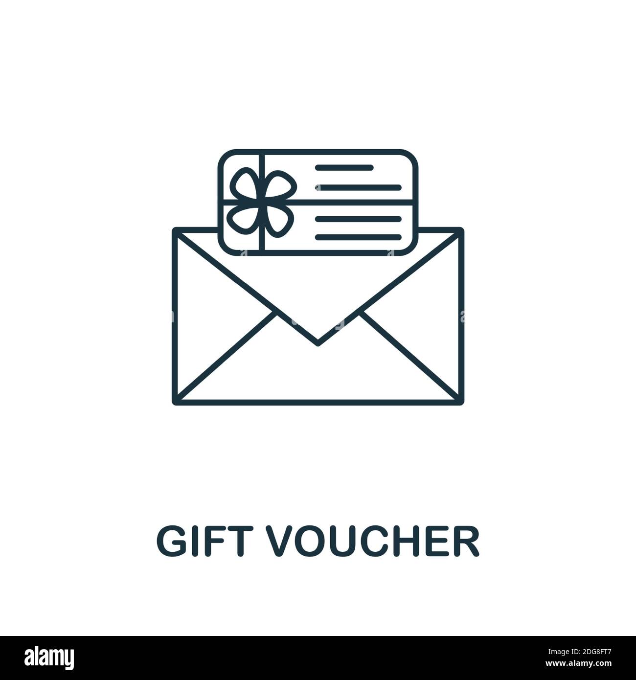 Icona voucher regalo. Elemento stile linea della collezione del programma fedeltà. Icona voucher regalo sottile per modelli, infografiche e altro ancora Illustrazione Vettoriale