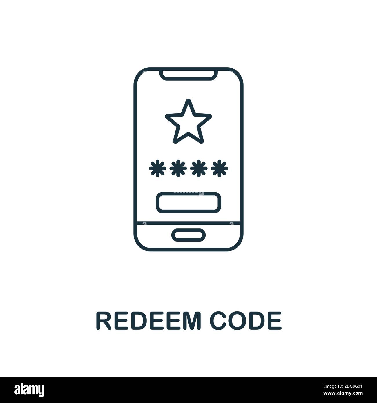 Icona Riscatta codice. Elemento stile linea della collezione del programma fedeltà. Icona del codice sottile per utilizzare modelli, infografiche e altro ancora Illustrazione Vettoriale