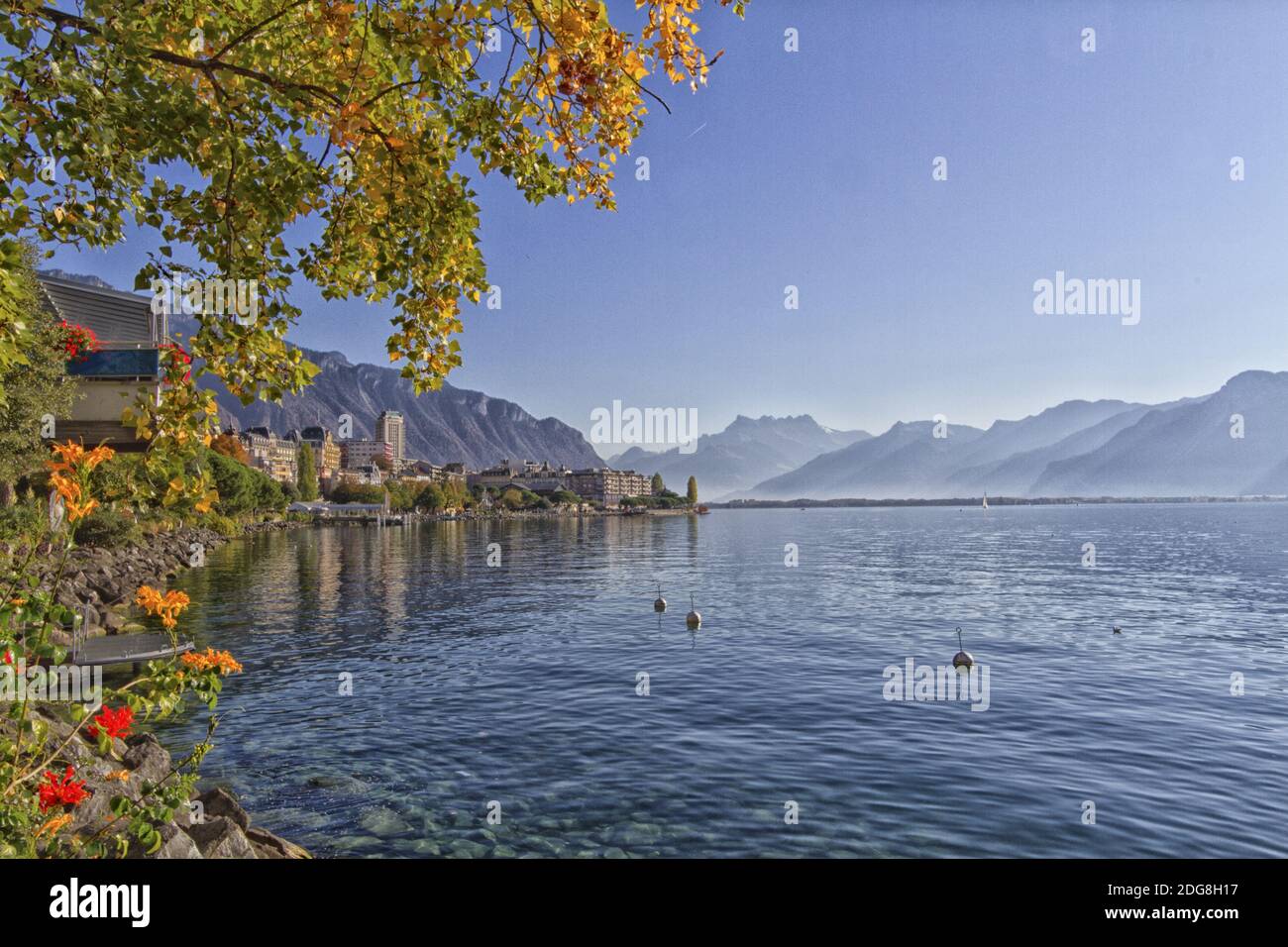 Montreux e Lago di Ginevra in Svizzera Foto Stock