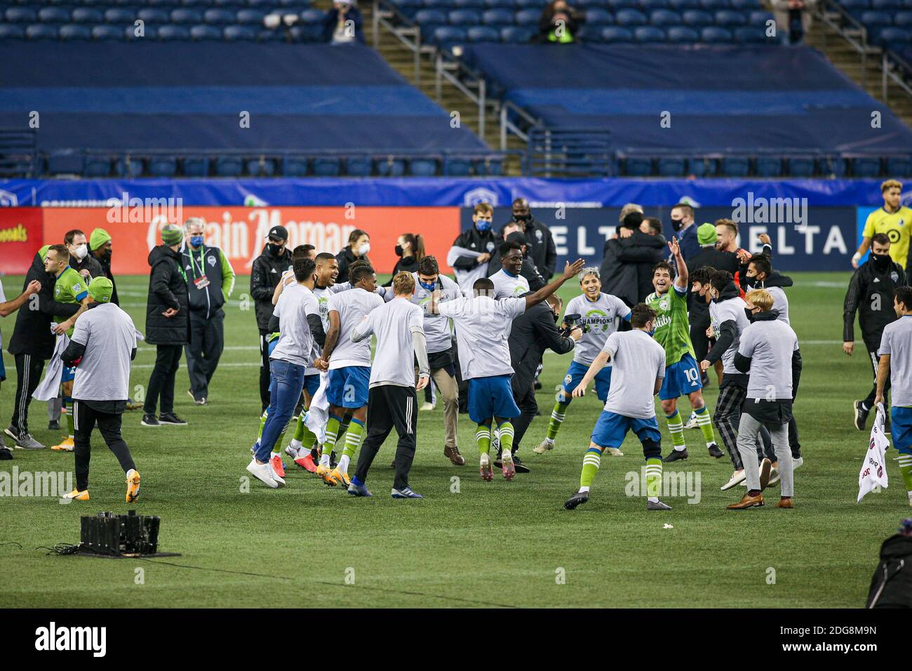 Seattle Sounders reagiscono per avanzare alla coppa Audi MLS dopo le finali della MLS Western Conference contro il Minnesota United a Lumen Field, Monda Foto Stock