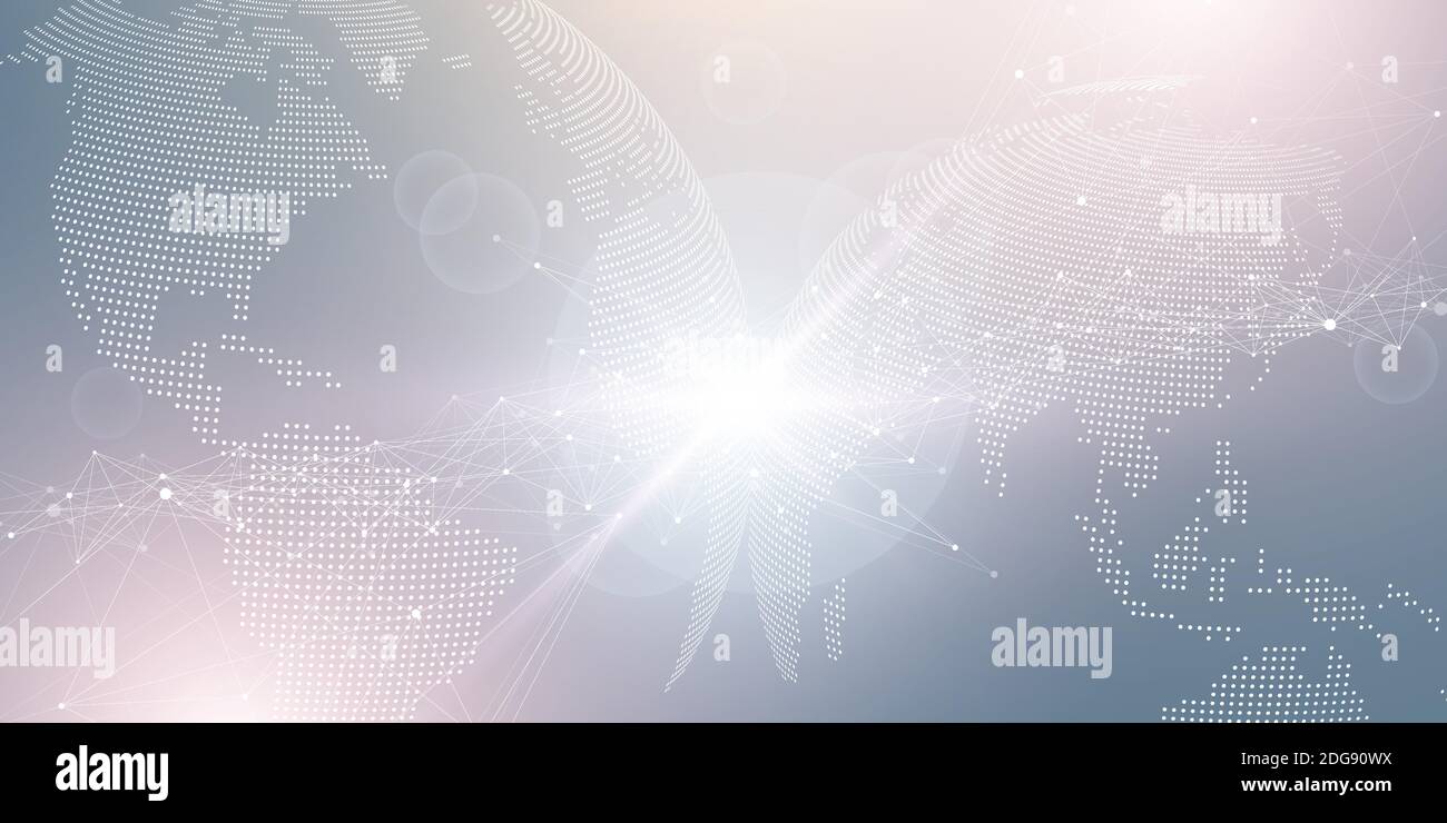Connessione di rete globale. Comunicazione di social network nel business globale. Concetto di composizione di punti e linee della mappa mondiale. Illustrazione vettoriale. Illustrazione Vettoriale
