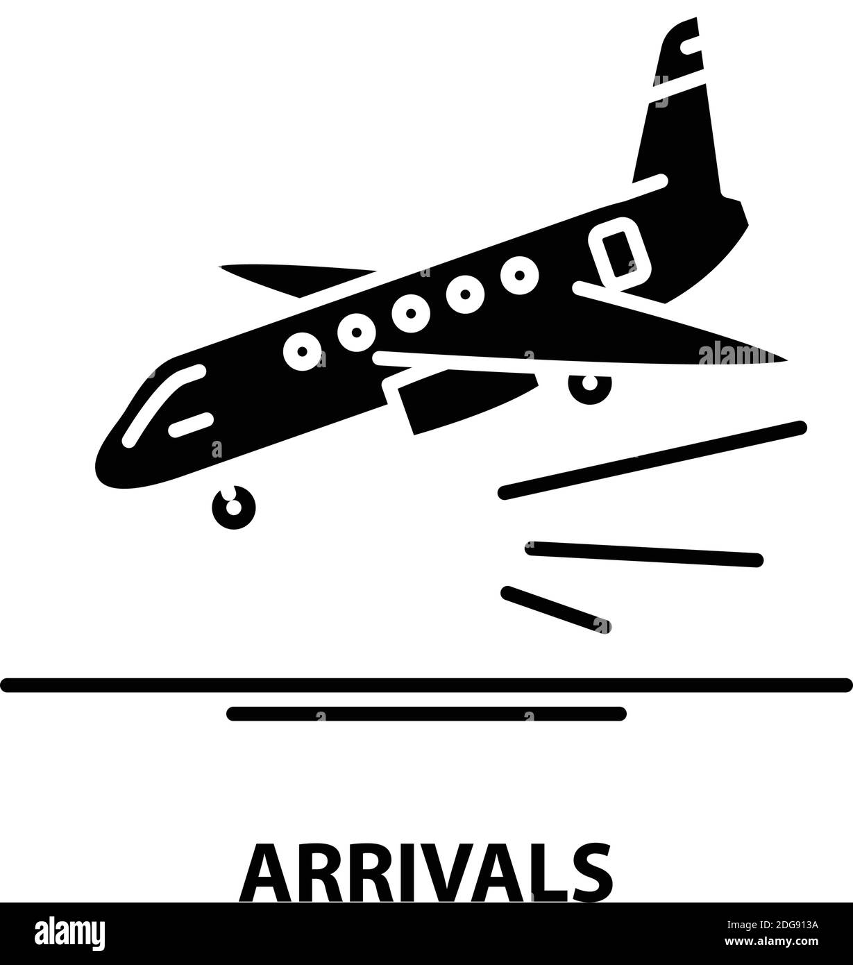 icona arrivi, segno vettoriale nero con tratti modificabili, illustrazione del simbolo di concetto Illustrazione Vettoriale