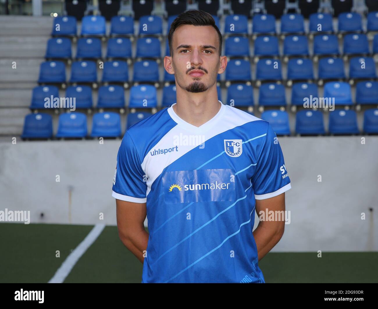 Giocatore tedesco di calcio Mergim Berisha 1° FC Magdeburg DFB DFL Seconda stagione Bundesliga 2018-19 Foto Stock