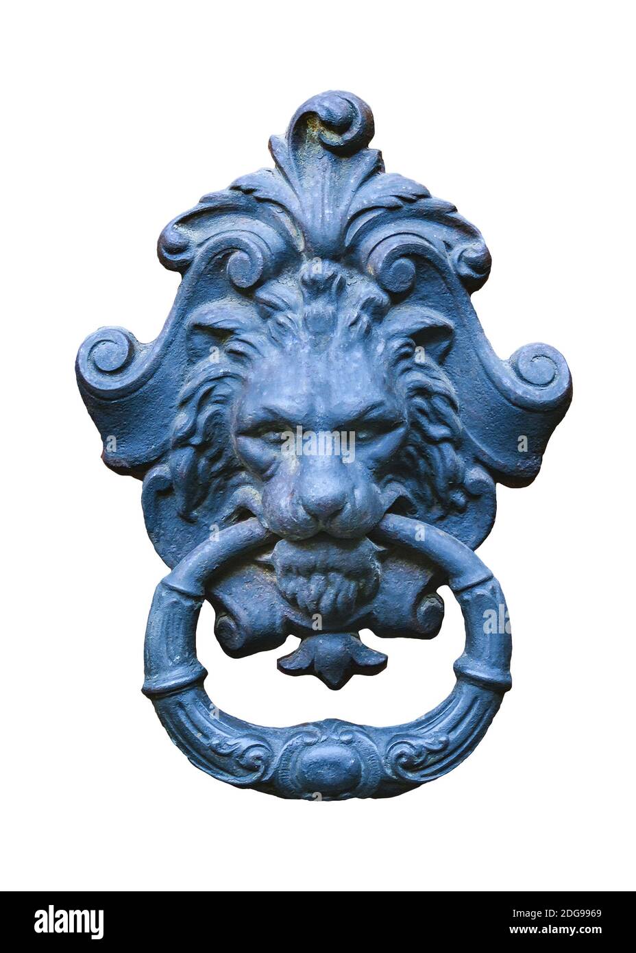 Antico ferro ornato Knocker porta isolata foto Foto Stock