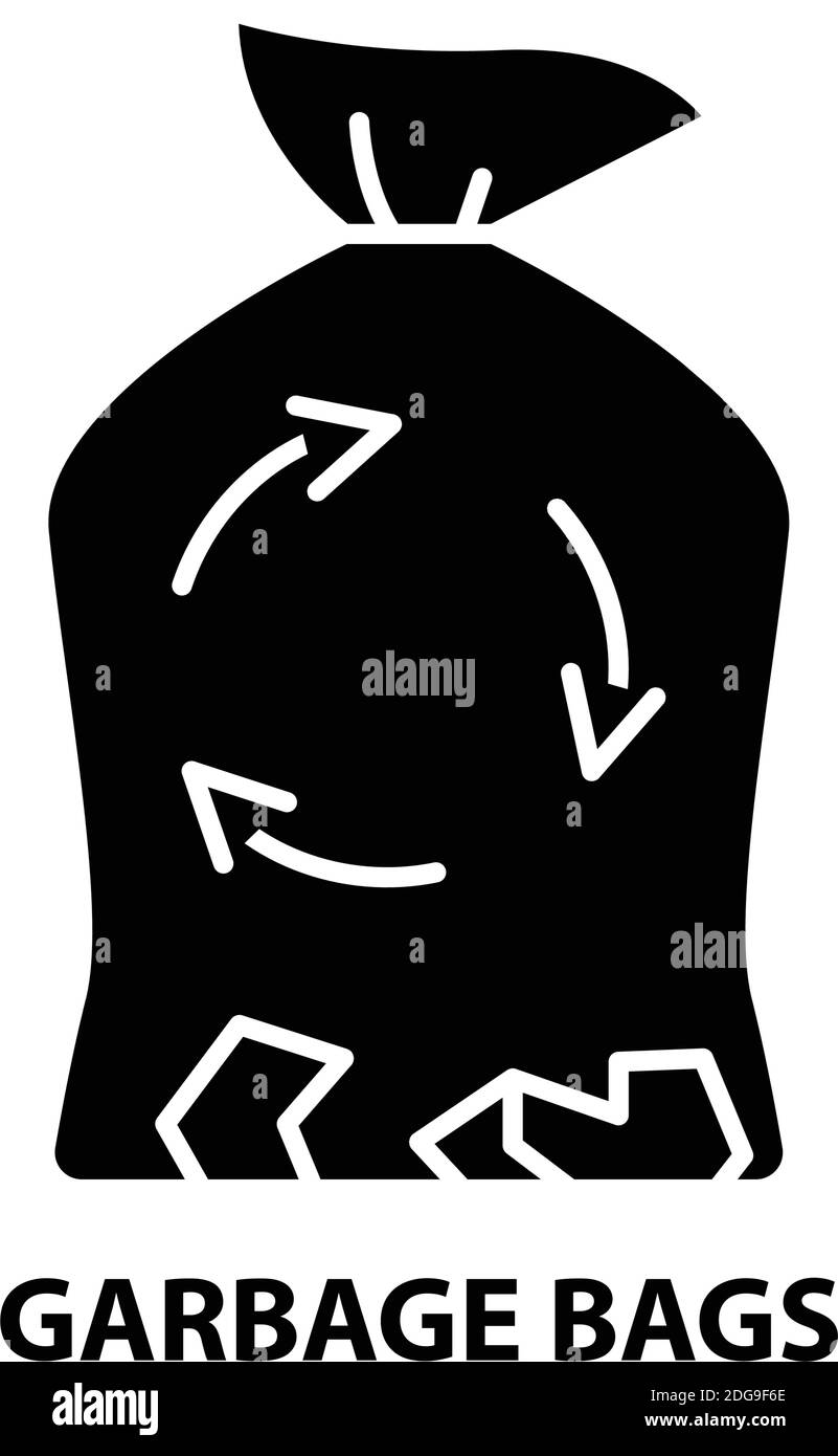 icona dei sacchetti dei rifiuti, segno vettoriale nero con tratti modificabili, illustrazione del concetto Illustrazione Vettoriale