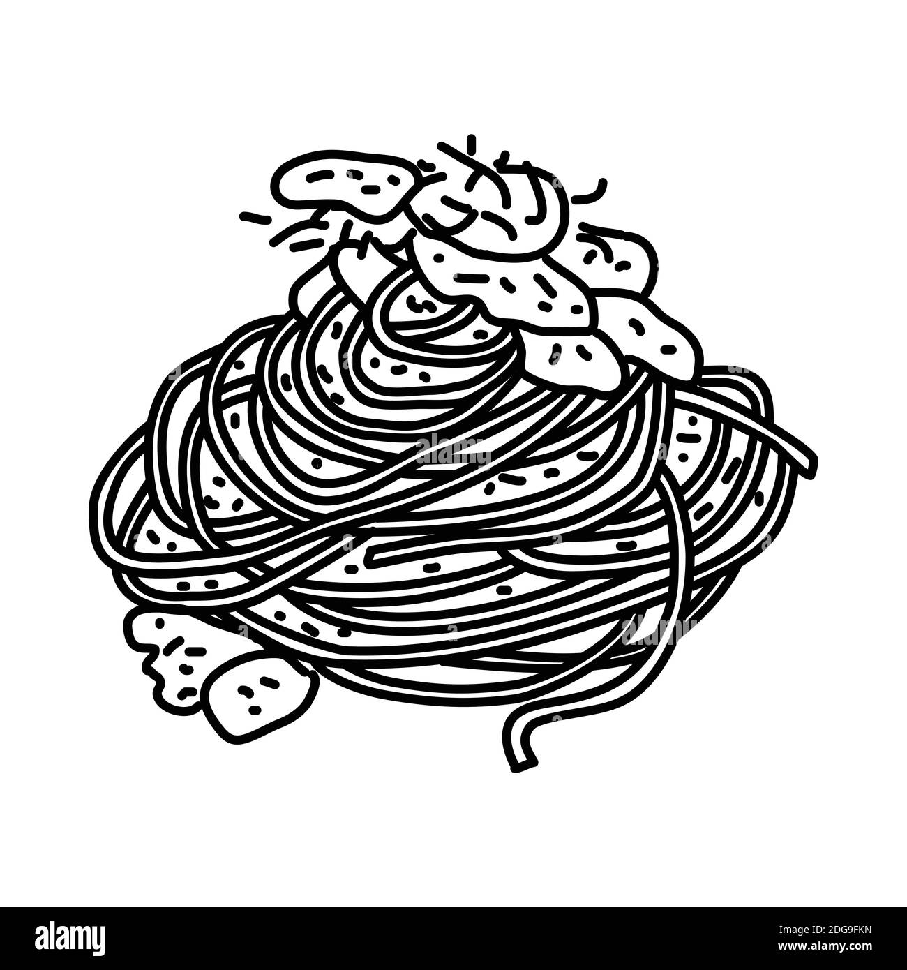 Spaghetti icona Carbonara. Doodle disegnata a mano o stile icona contorno Illustrazione Vettoriale