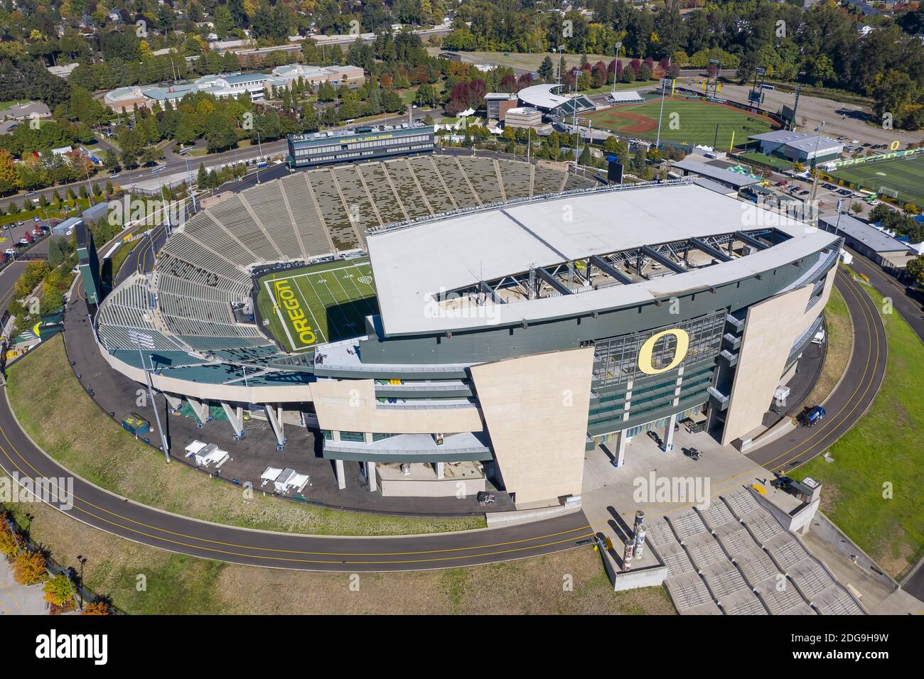 Vista aerea dello Stadio Autzen sul Campus del Università dell'Oregon Foto Stock