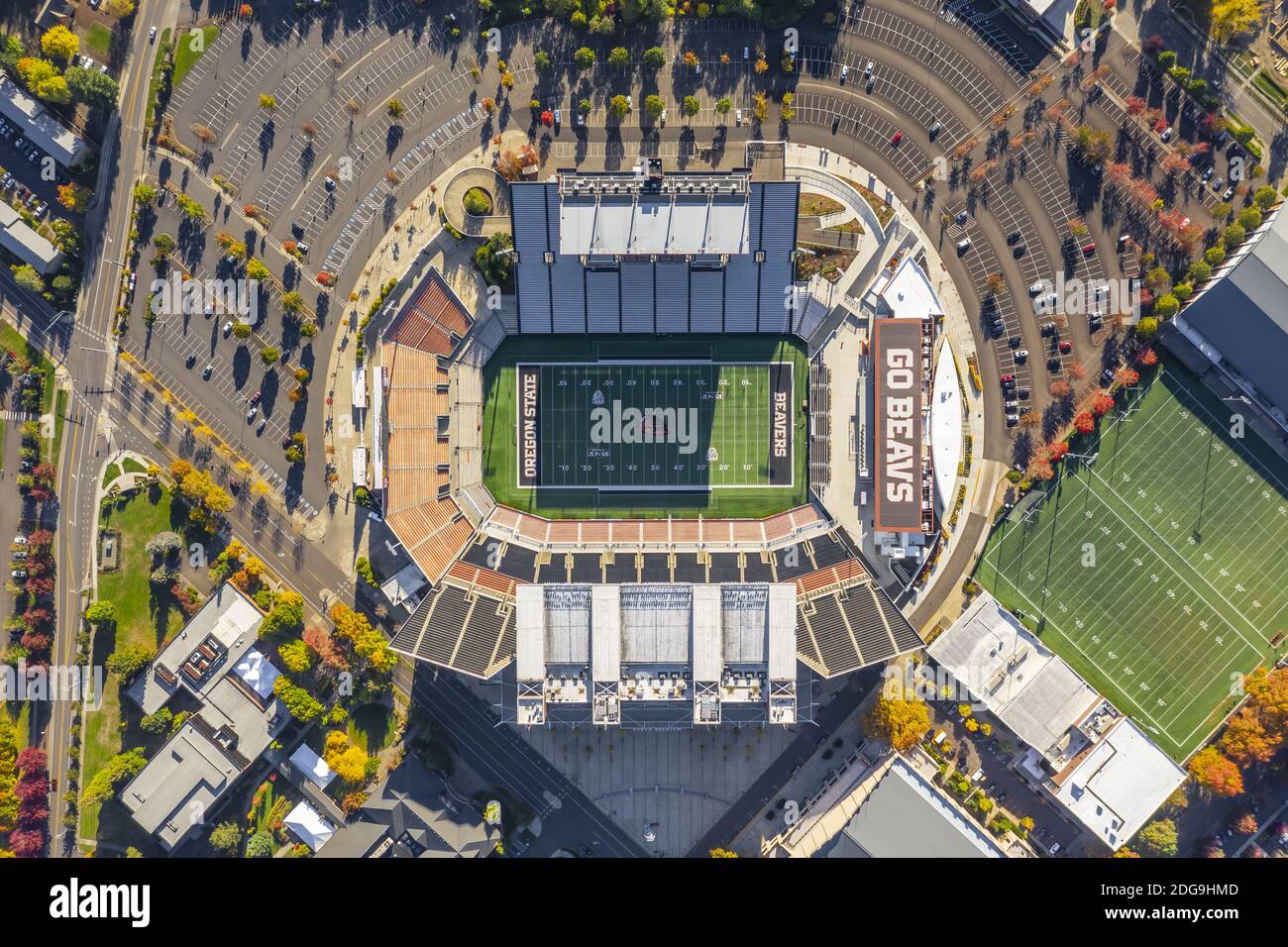 Vista aerea del Reser Stadium nel campus dell'Oregon Università statale Foto Stock