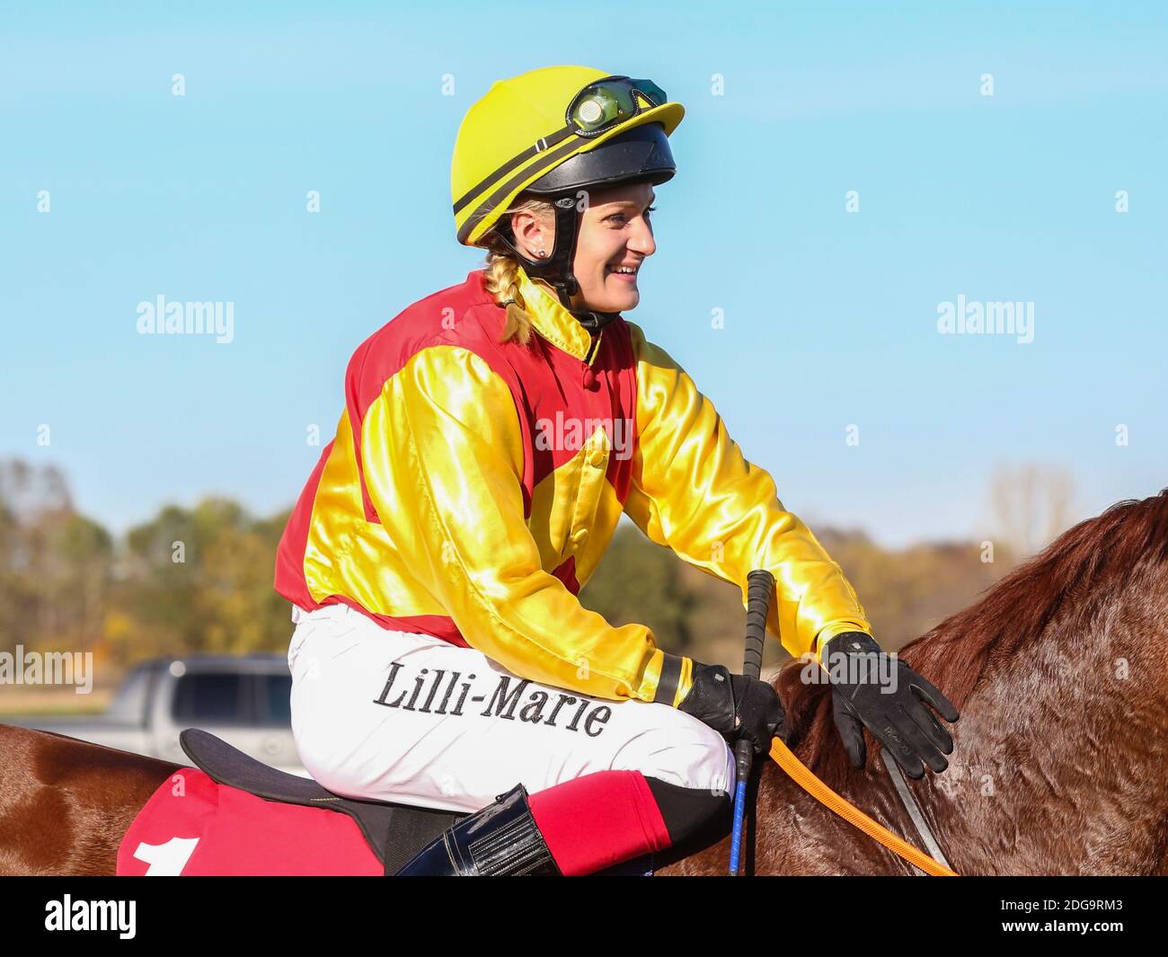 Fengentri campioni del mondo amatori Lilli Marie Engels horseracingday Galopprennbahn Magdeburg 31.10.18 Foto Stock