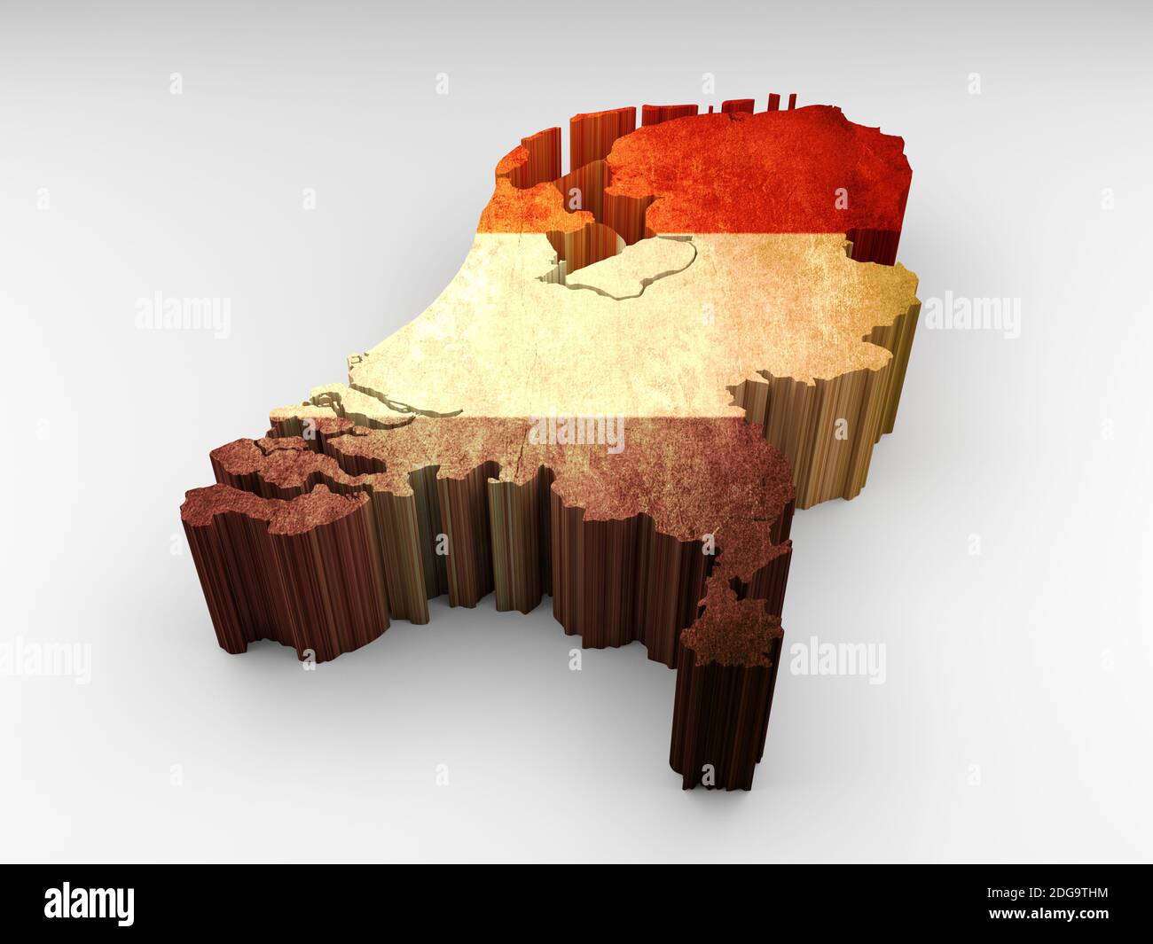 Mappa 3d dei Paesi Bassi con una bandiera olandese Foto Stock
