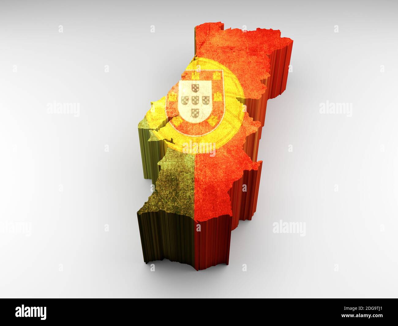 Mappa del Portogallo 3d con una bandiera portoghese Foto Stock