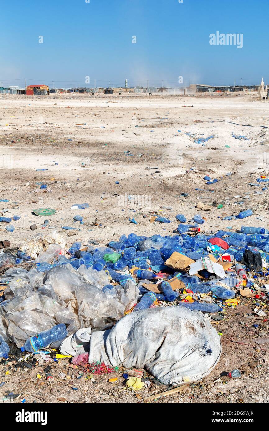 La spazzatura e la bottiglia di plastica di scarto Foto Stock