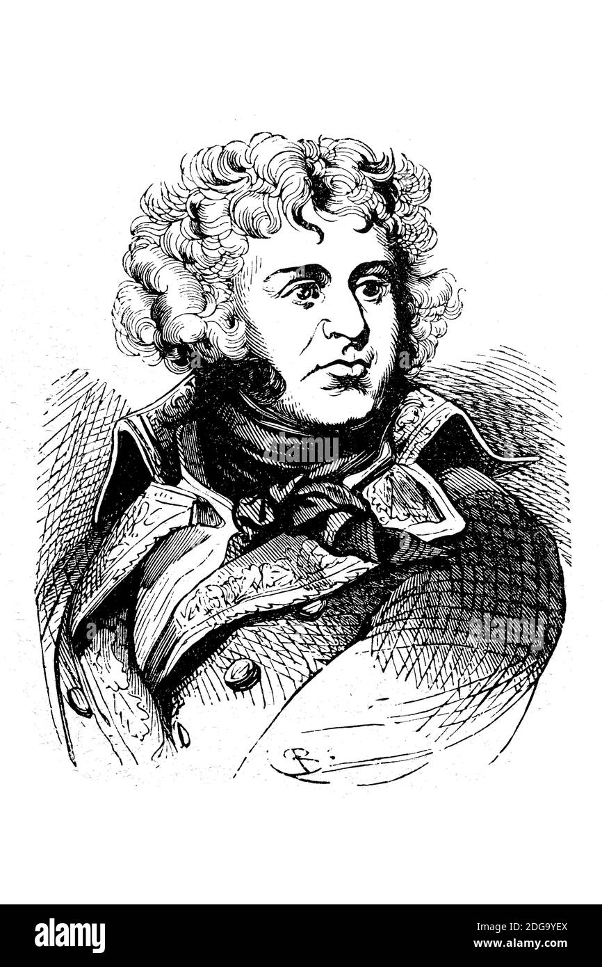 Jean-Baptiste Kleber, 9 marzo 1753 – 14 giugno 1800, è stato un generale degli eserciti rivoluzionari francesi. März 1753 - 14. Juni 1800, war ein General der französischen Revolutionsarmeen, Historisch, storico, digitale riproduzione migliorata di un originale del 19 ° secolo / digitale Reproduktion einer Originalvollage aus dem 19. Jahrhundert Foto Stock