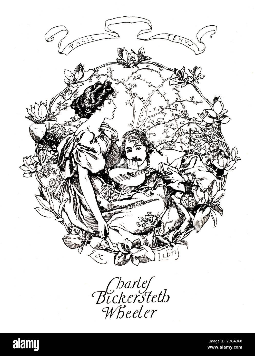 Bookplate per Charles Bickersteth Wheeler, di Joseph (J) Walter West dal 1896 The Studio An Illustrated Magazine of fine and Applied Art Foto Stock