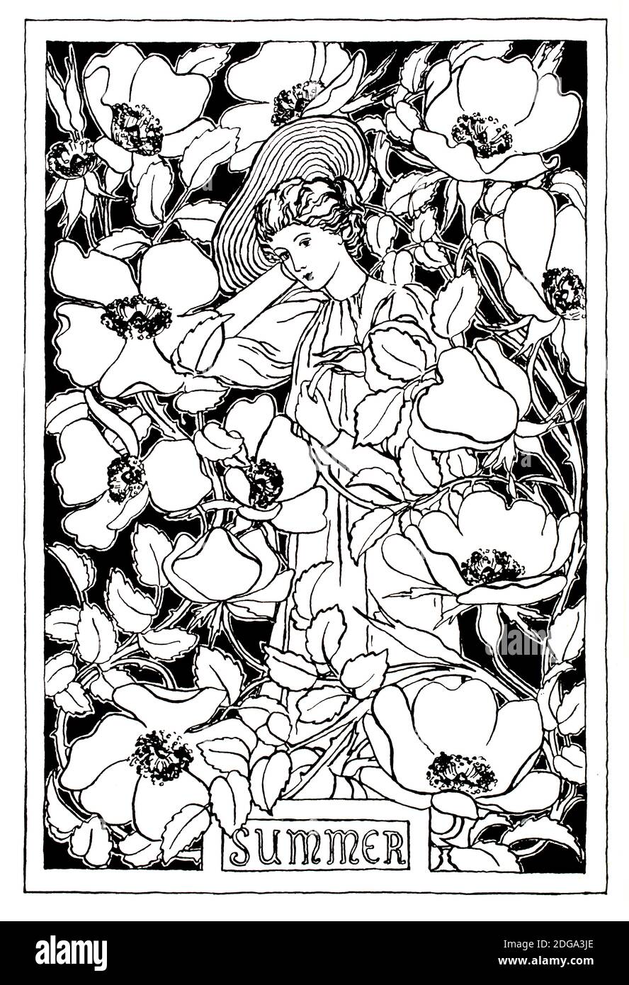 Panel design on theme of Summer, Competition entry by female artist May Dixon, (May) of Harlow, Essex, magazine illustration from 1896 The Studio an i Foto Stock