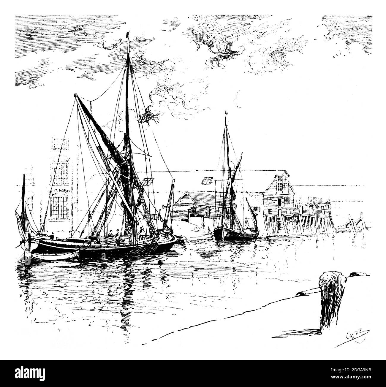 Chiatte alle banchette, Maldon, Essex, illustrazione di Edward William Charlton dal 1896 The Studio An Illustrated Magazine of fine and Applied Art Foto Stock