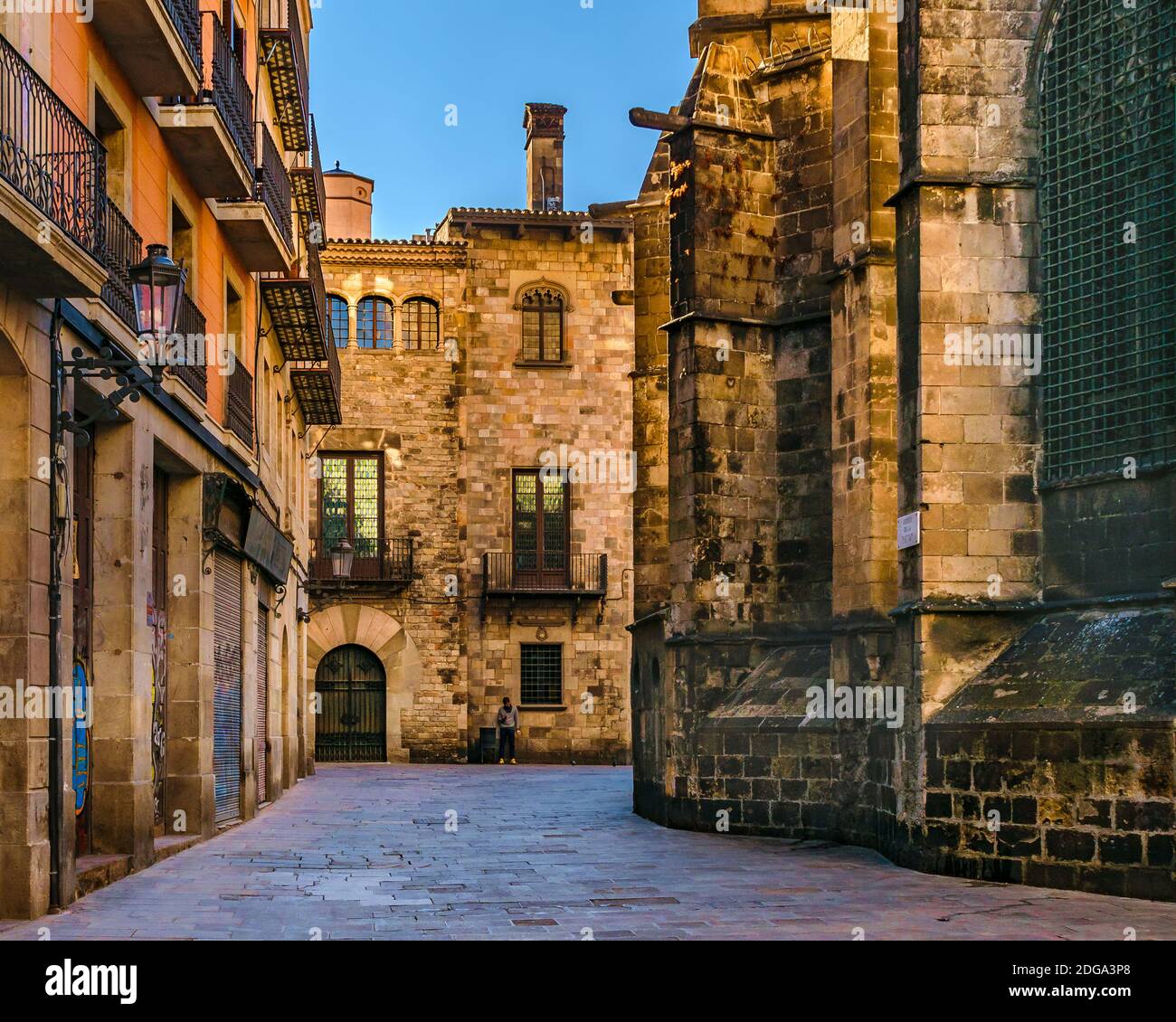 Empty Street, quartiere Gotico, Barcellona, Spagna Foto Stock