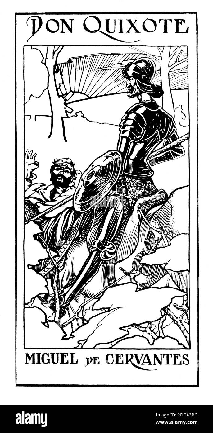 Don Chisciotte, disegno della pagina del titolo del libro Miguel de Cervantes, di Alfred Jones, South Kensington (Victoria and Albert) Museum, National Competition, dal 18 Foto Stock
