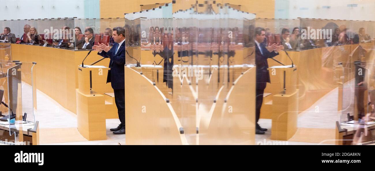 Monaco, Germania. 8 dicembre 2020. Markus Söder (CSU), Ministro Presidente della Baviera, fa la sua dichiarazione di governo durante la sessione del parlamento bavarese. Credit: Peter Kneffel/dpa/Alamy Live News Foto Stock
