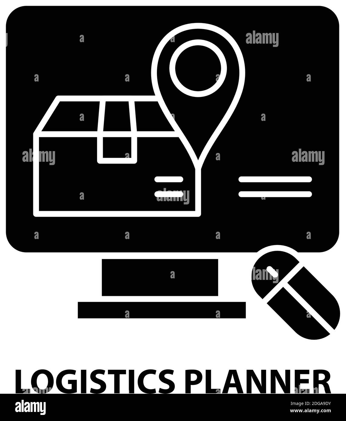 icona del pianificatore logistico, segno vettoriale nero con tratti modificabili, illustrazione del concetto Illustrazione Vettoriale