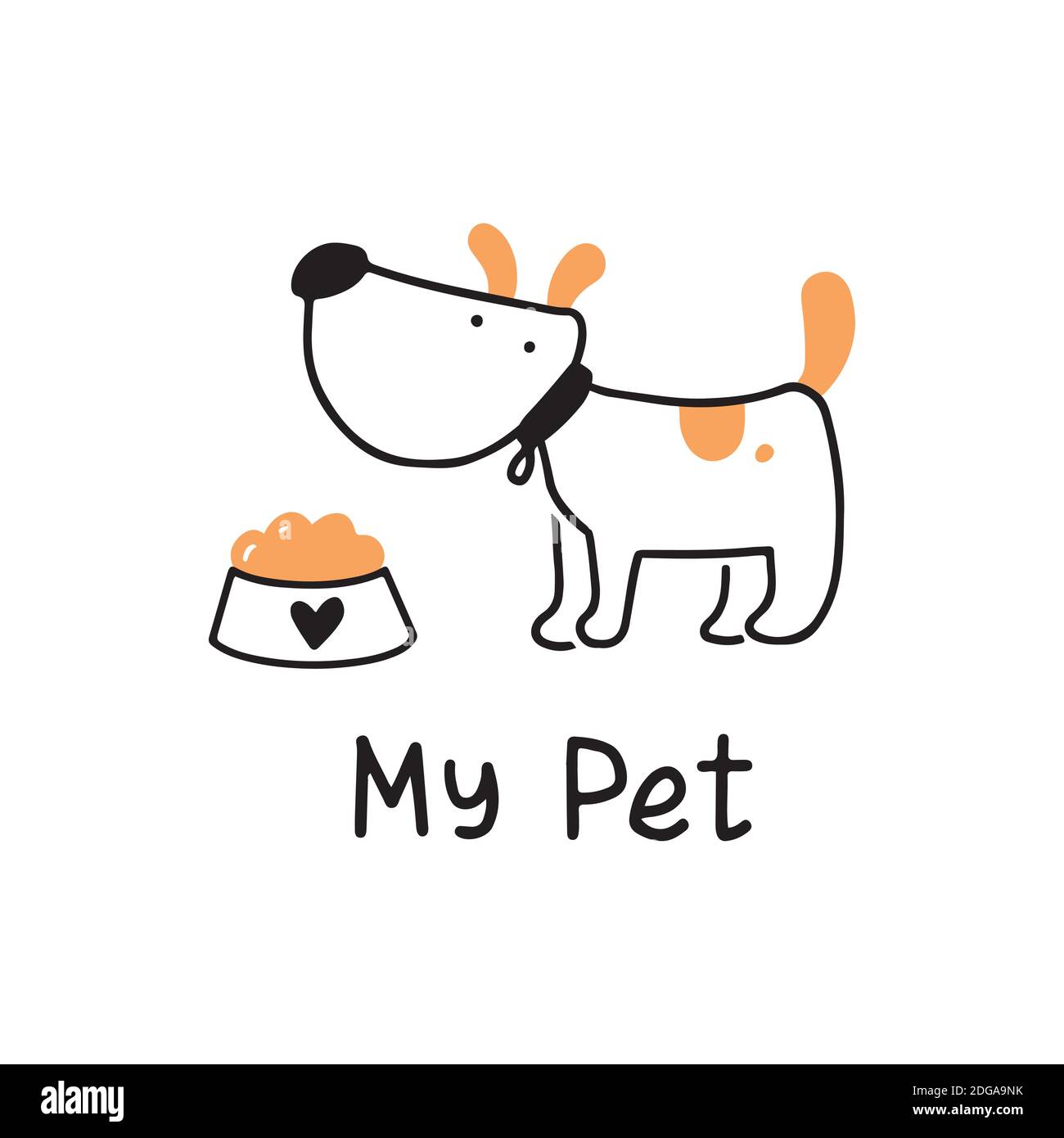 Carino cucciolo cane. Illustrazione del personaggio di un cane fumetto per il disegno di icone, logo, poster, banner. Divertente e felice concetto di animale domestico. Illustrazione Vettoriale