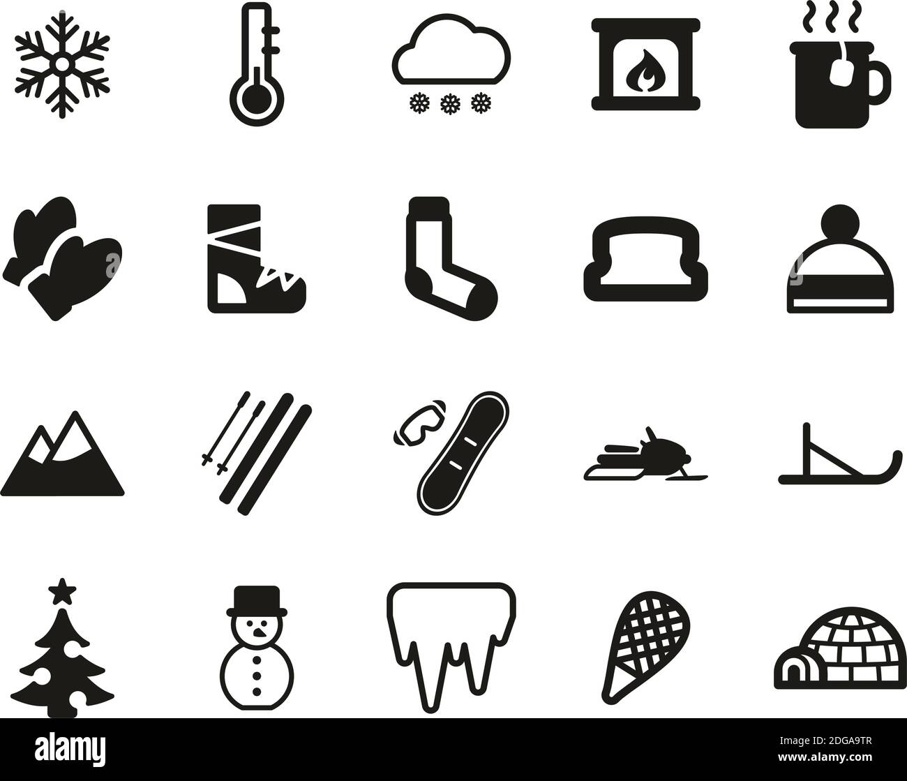 Icone invernali Bianco e nero Set Grande Illustrazione Vettoriale