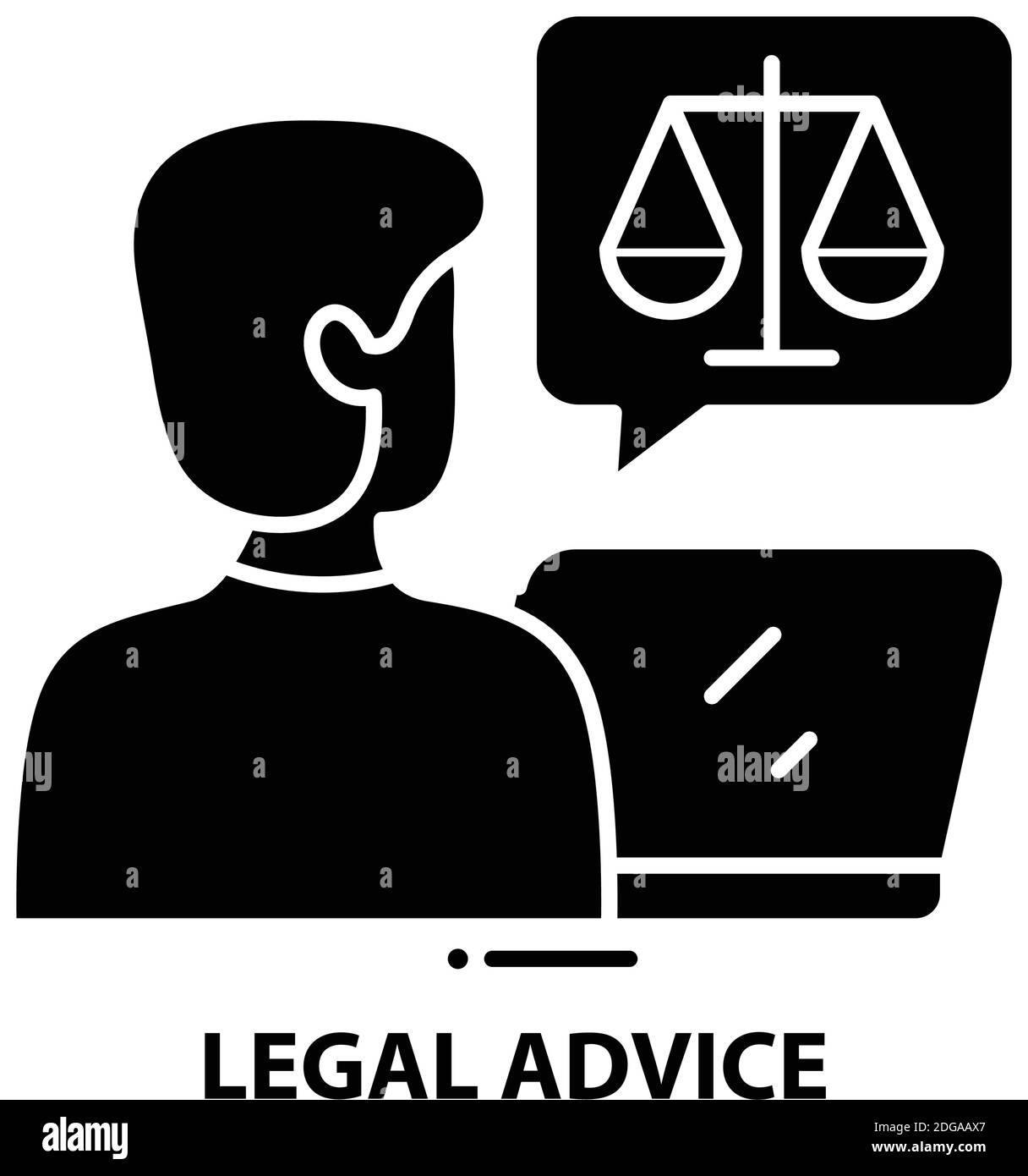 icona di consulenza legale, segno vettoriale nero con tratti modificabili, illustrazione del concetto Illustrazione Vettoriale