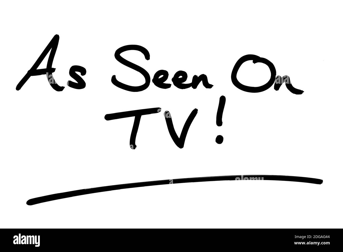 Come visto in TV! scritto a mano su sfondo bianco Foto stock - Alamy