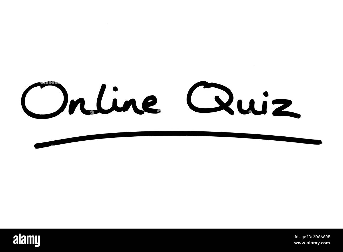 Quiz online scritto a mano su sfondo bianco. Foto Stock