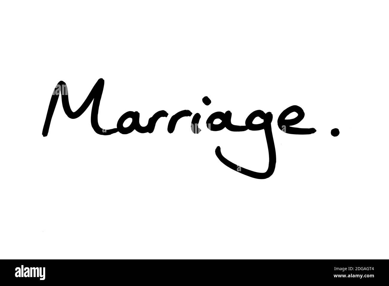 La parola matrimonio scritta a mano su uno sfondo bianco. Foto Stock
