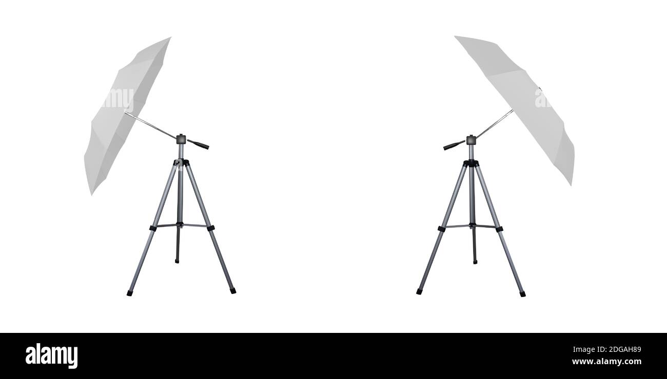 Riflettori ombrello bianchi per speedlight. Attrezzatura professionale per fotocamere. Un'illustrazione video. Illustrazione Vettoriale