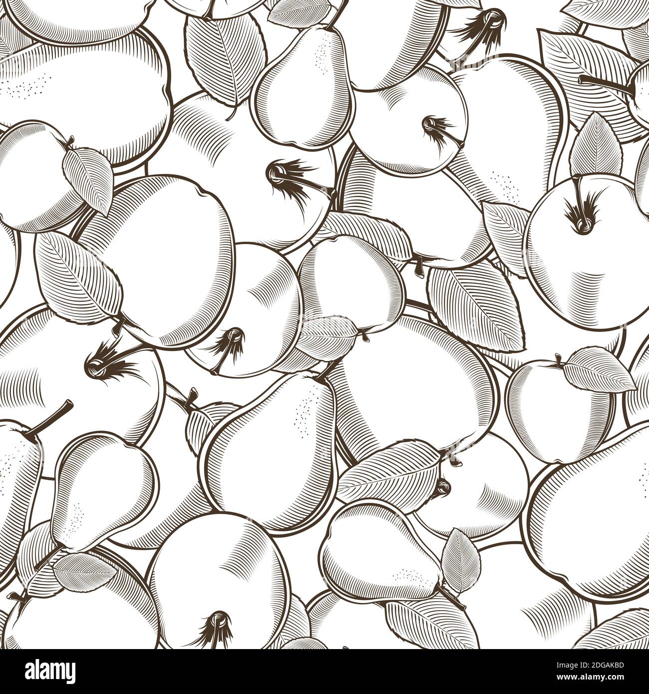 Modello senza cuciture in bianco e nero con mele e pere stile vintage Illustrazione Vettoriale