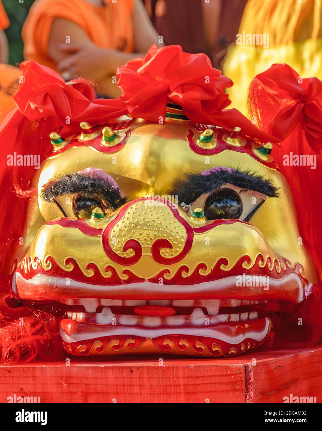 Lion Head Mask, Capodanno cinese, Montevideo, Uruguay Foto Stock